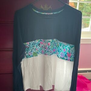 Lilly Pulitzer Navy and Floral Long Sleeve Top